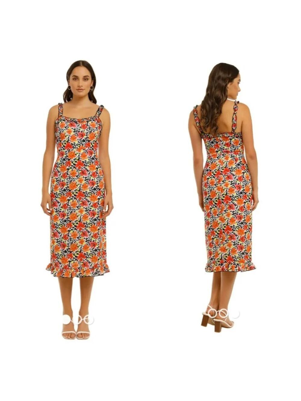 Cooper St Let Go Midi Floral Dress Sz 4 Orange NWT
